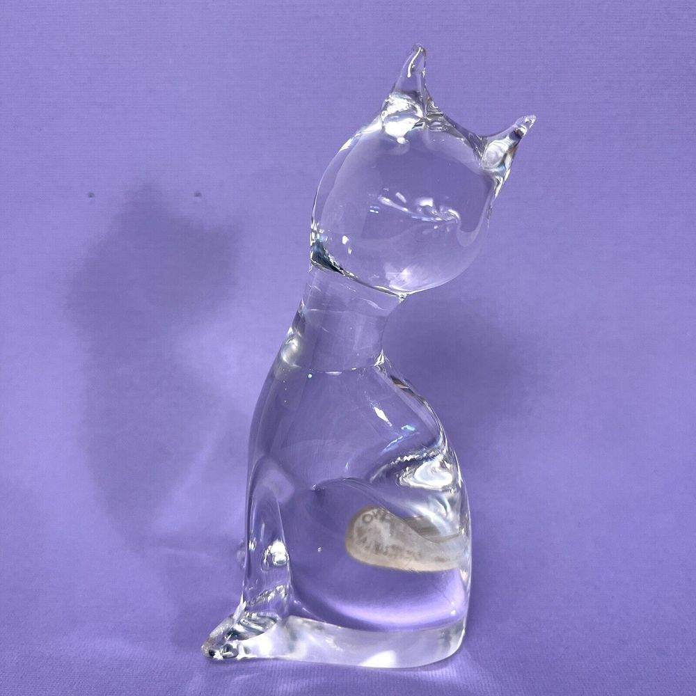 Crystal Clear Glass Paperweight Cat Figurine Arte Murano ICET Venezuela